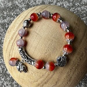 🚫SOLD🚫 Elephant Charm Red Glass Bead Bracelet